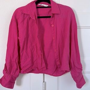 Zara Hot Pink Cropped Linen Top